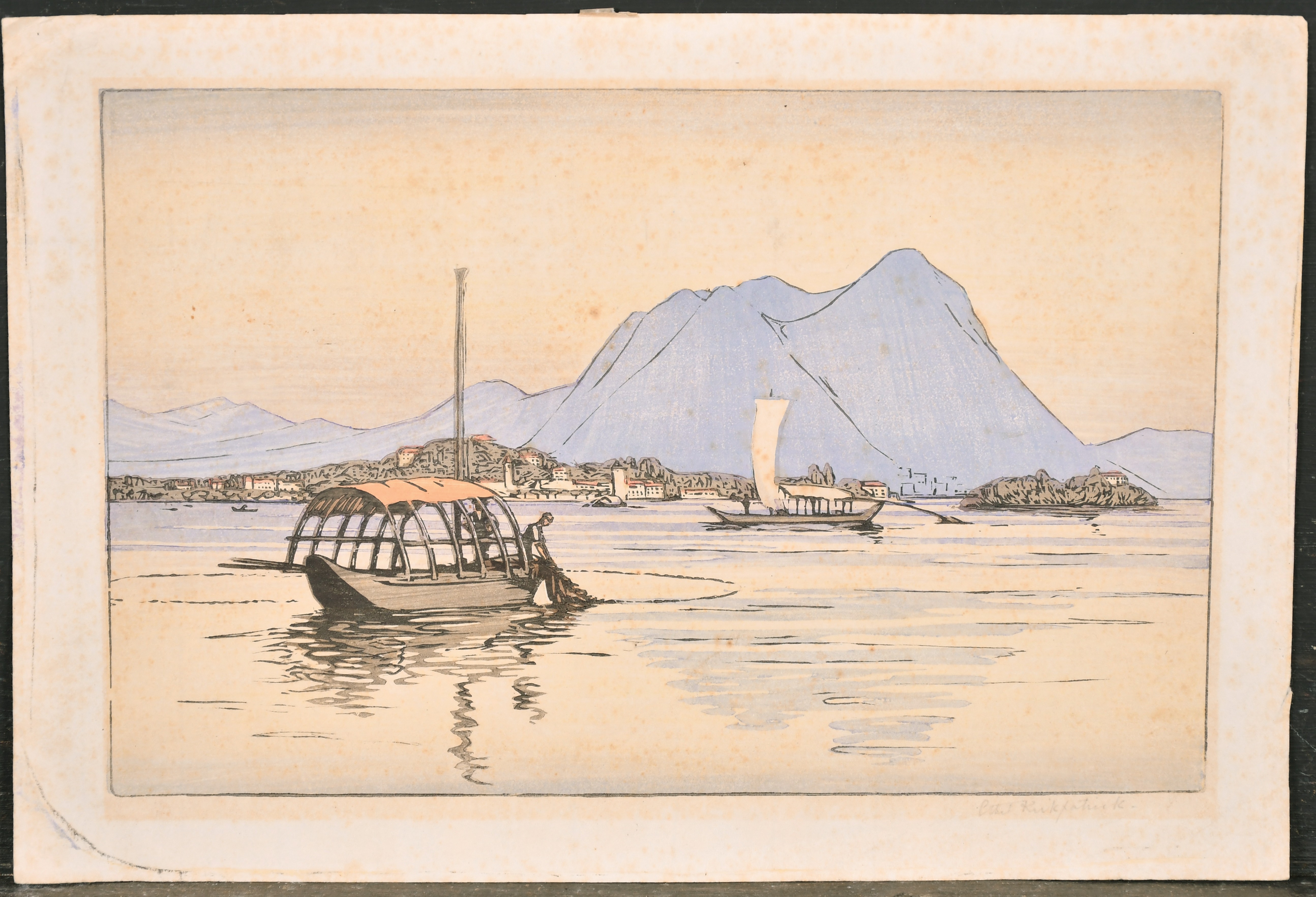 Ethel Kirkpatrick (1869-1966) British. "Lake Maggiore", Woodcut, Signed in pencil, unframed 8.5" x - Image 2 of 4