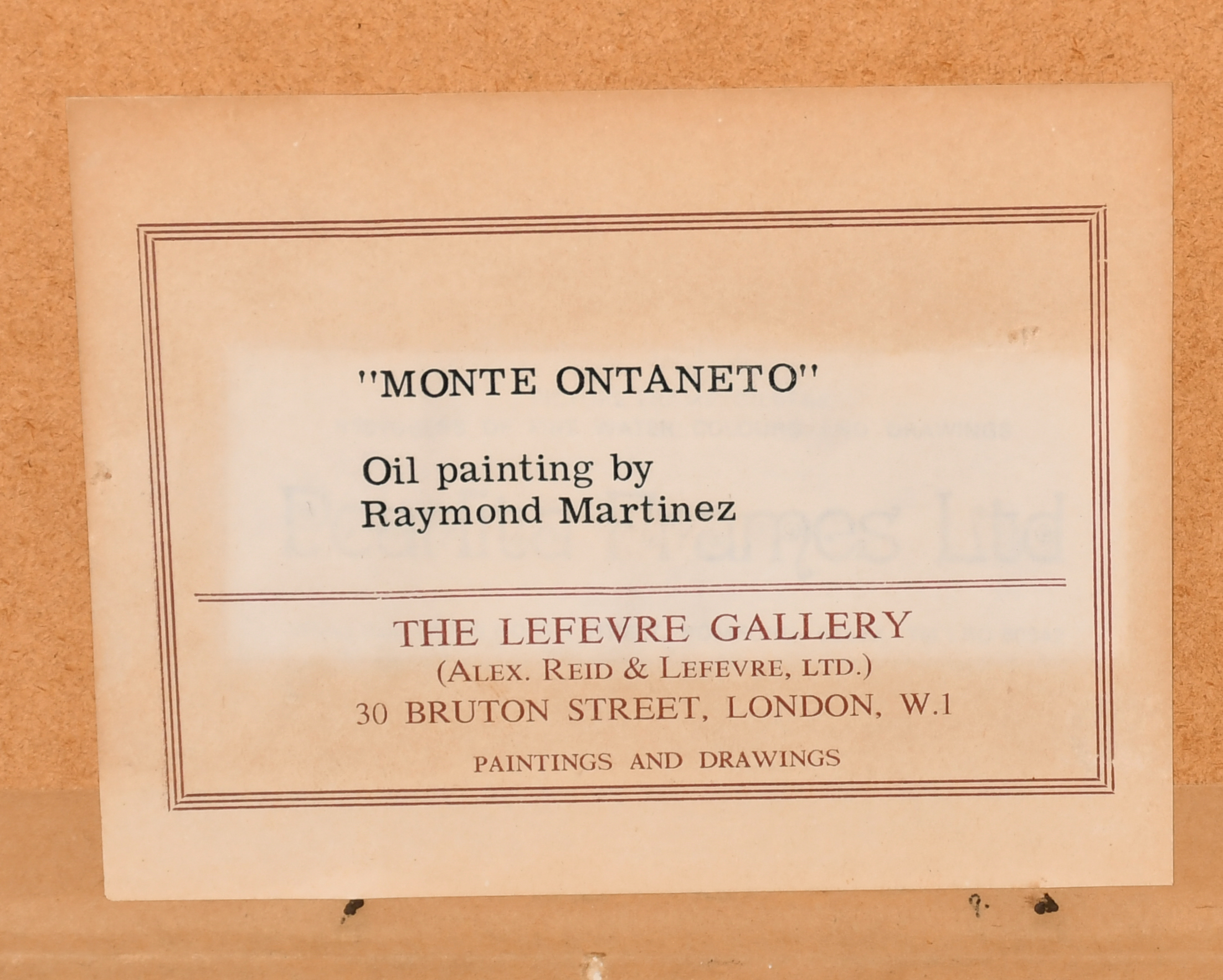 Raymond Martinez (1889-1969) Italian. "Monte Ontaneto", Oil on board, Signed, and inscribed on a - Image 4 of 5