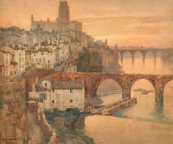Albert Moulton Foweraker (1873-1942) British. 'Sunset, Albi Tarn, France', Watercolour, Signed and