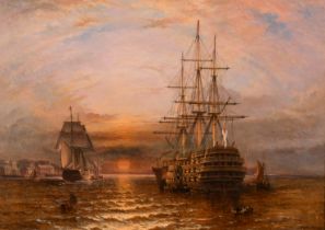 Attributed to Claude Thomas Stanfield Moore (1853-1901) British. 'Boarding The Flagship', Oil on