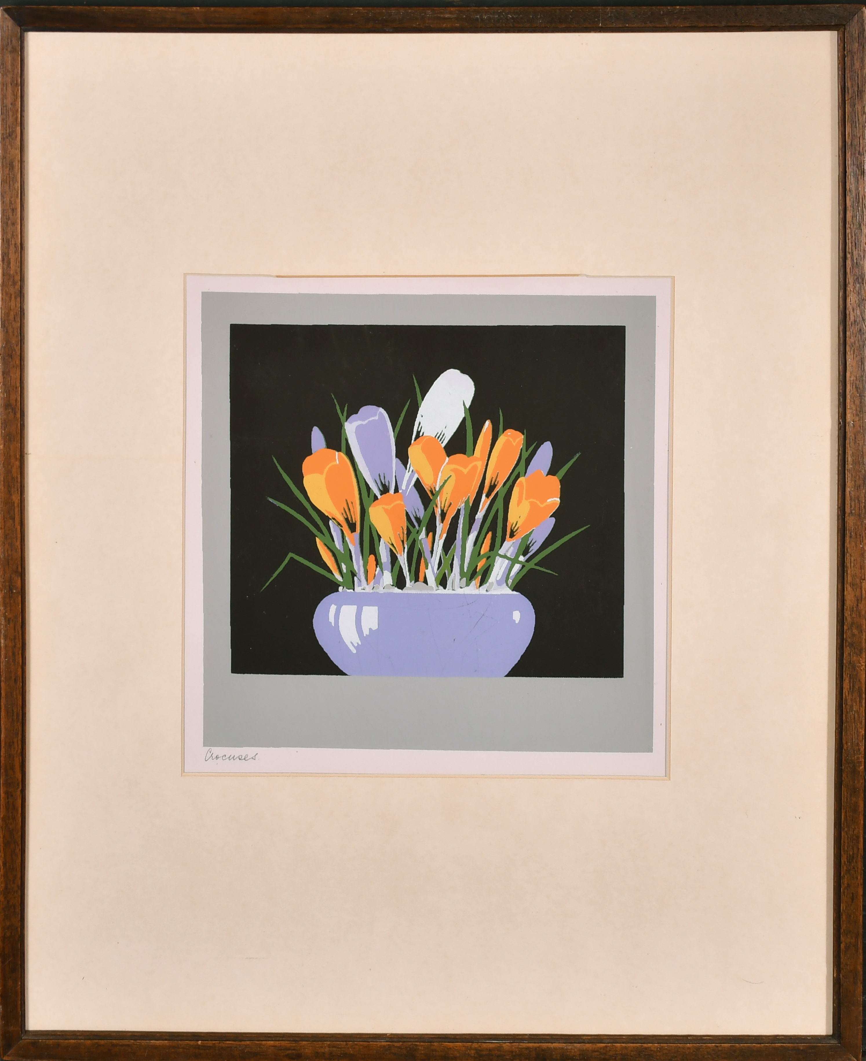 Circle of John Hall Thorpe (1874-1947) Australian. "Crocuses", Linocut, Signed in pencil, 7.75" x - Image 3 of 7