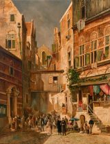 Simon van der Ley (act.1840-1860) Dutch. 'The Jewish Quarter, Amsterdam', Oil on panel, Signed, 24.