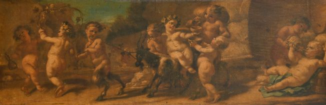 Circle of Francesco Solimena (1657-1747) Spanish. Cherubs and Satyr Rejoicing, Oil on canvas, in a