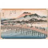 Hiroshige Utagawa (1797-1858) Japanese. "Kieshi (Kyoto)", Woodblock, unframed 8.75" x 13.75" (22.2 x