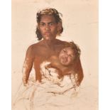 20th Century Australian School. Study of an Indigenous Australian Mother and Child, Oil on canvas,