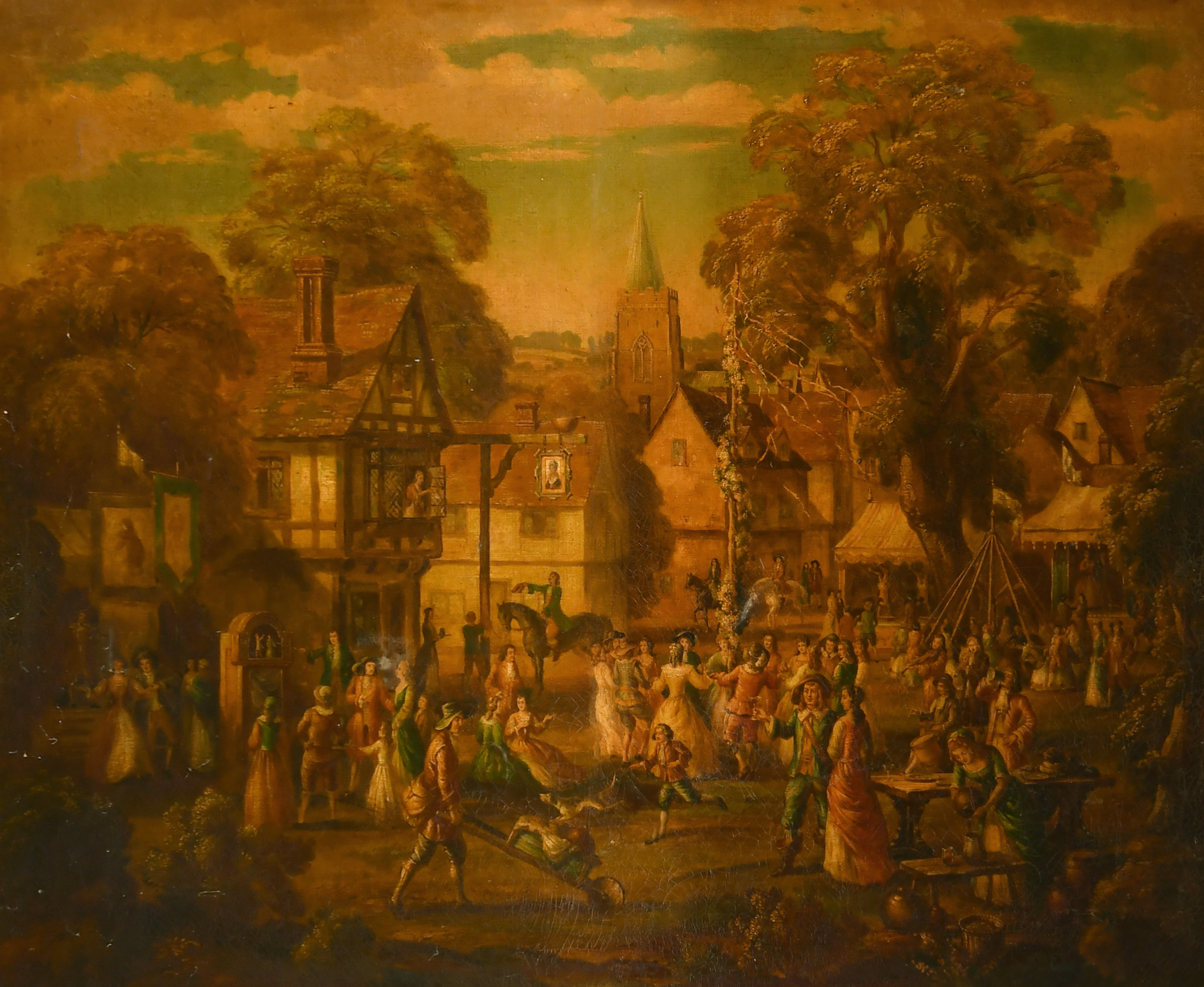 Early 19th Century English School. A Village Fayre with Figures Dancing Round a Maypole, Oil on - Image 2 of 4