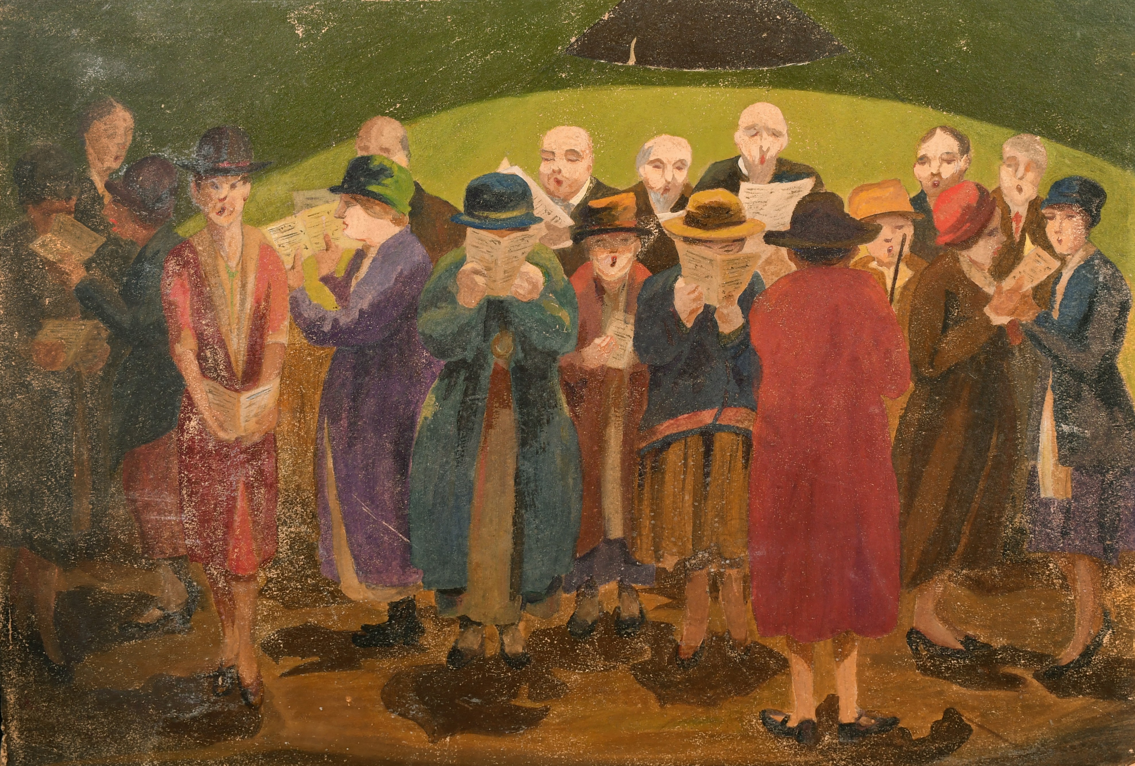 Jane Chadderdon Diggle (1882-1977) British. "The Village Choir", Oil on board, Inscribed verso,