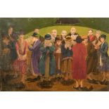 Jane Chadderdon Diggle (1882-1977) British. "The Village Choir", Oil on board, Inscribed verso,