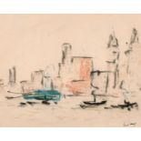 Paul Lucien Maze (1887-1979) French. Boats on a River, Pastel, Signed, 15" x 18.5" (38.1 x 47cm)