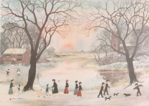 Helen Layfield Bradley (1900-1979) British. "Oh What a Beautiful Winter's Day", Lithograph, Signed