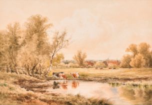 Henry Deacon Hillier Parker (1858-1930) British. Cattle Watering in a River Landscape,
