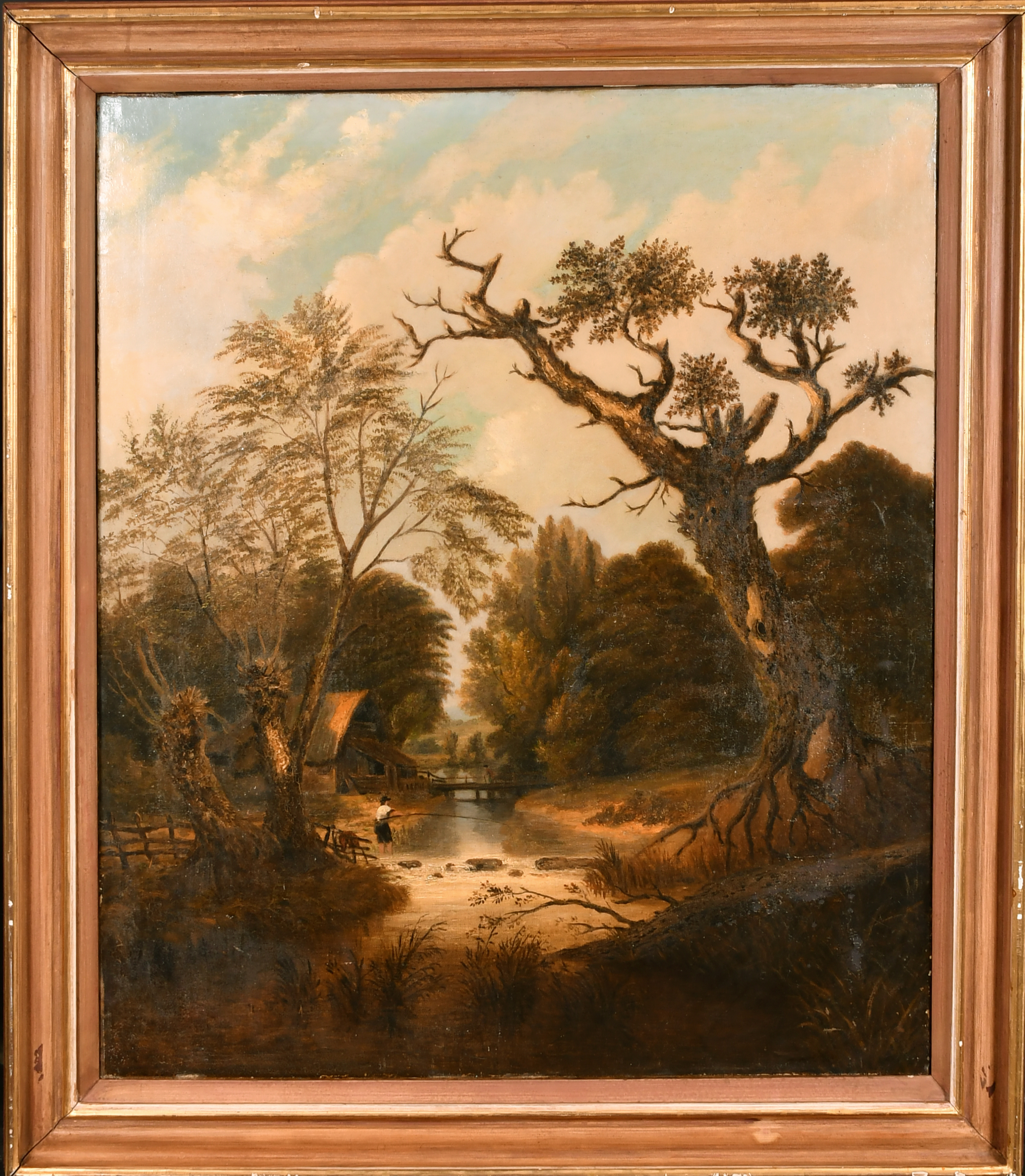 19th Century English School. Figure Fishing in a River Landscape, Oil on canvas, 29.5" x 25" (74.9 x - Image 2 of 3