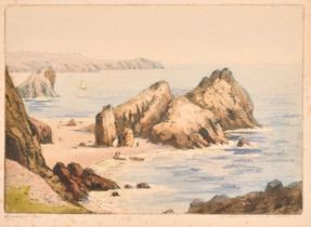 Robert Herdman-Smith (1879-1945) British. "Kynance Cove", Engraving in colours, Signed and inscribed