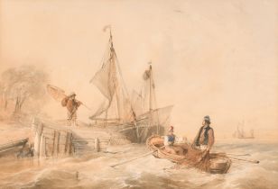 Thomas Sewell Robins (1810-1880) British. Fisherman on the Coast, Watercolour, Signed and dated