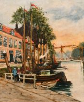 Early 20th Century Dutch School. A Canal Scene, Oil on canvas, 12" x 10" (30.5 x 25.4cm)