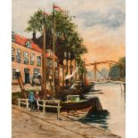 Early 20th Century Dutch School. A Canal Scene, Oil on canvas, 12" x 10" (30.5 x 25.4cm)