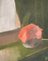 20th Century English School. Potted Flower on a Window Ledge, Oil on board, 9" x 7" (22.8 x 17.8cm)