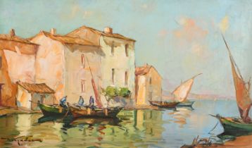 20th Century French School. "Martigues", Oil on canvas, Indistinctly signed, and inscribed verso,