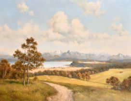 P. Ewert (20-21st Century) British. An Extensive River Landscape, Oil on canvas, 24" x 32" (61 x