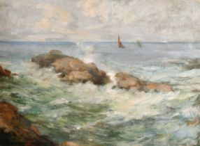 J D Chrichton (20th Century) Scottish. A Rocky Coastal Scene, Oil on board, Inscribed verso, 14.