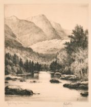 John Fullwood (1854-1931) British. "Gate Crag, Borrow Dale", Etching, Signed and inscribed in