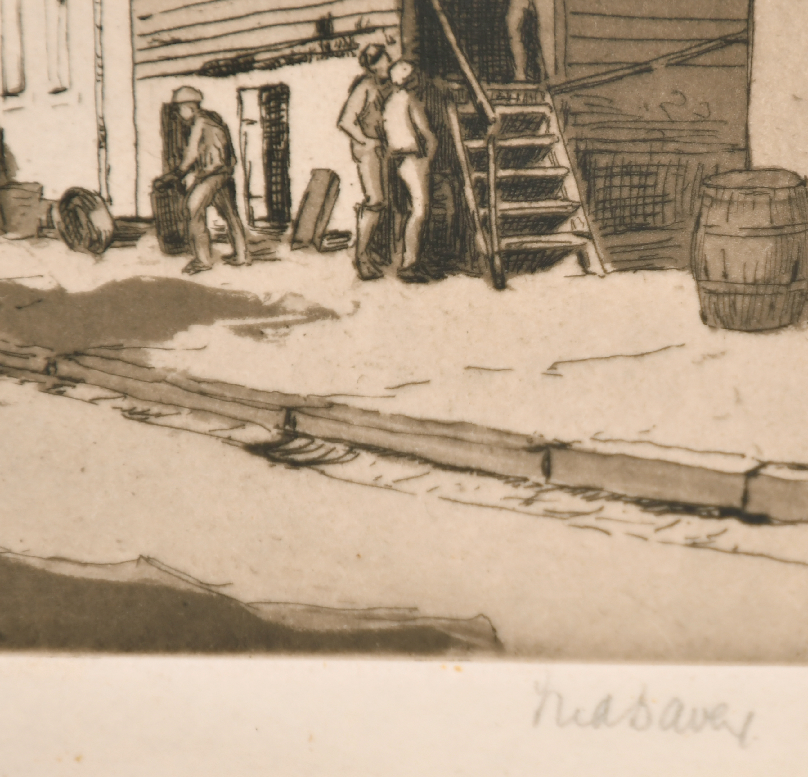 M A Davie (20th Century) British. Study of Wooden Clad Buildings, Etching, Signed in pencil, - Image 4 of 4