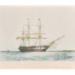 After Thomas Goldsworthy Dutton (1819-1891) British. "The Queen" East Indiaman, Print, In a maple