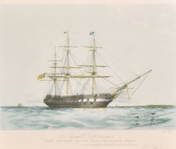 After Thomas Goldsworthy Dutton (1819-1891) British. "The Queen" East Indiaman, Print, In a maple