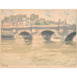 20th Century European School. On The Seine, Linocut, Indistinctly signed and numbered 7/25 in