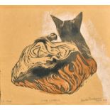 Percy Drake-Brookshaw (1907-1993) British. "Nine Lives (1)", Woodcut on Japanese paper, Signed,