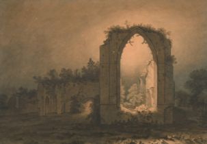 Thomas Boultbee (1753-1808) British. "Lilleshall Abbey, Shropshire", Watercolour, Inscribed on