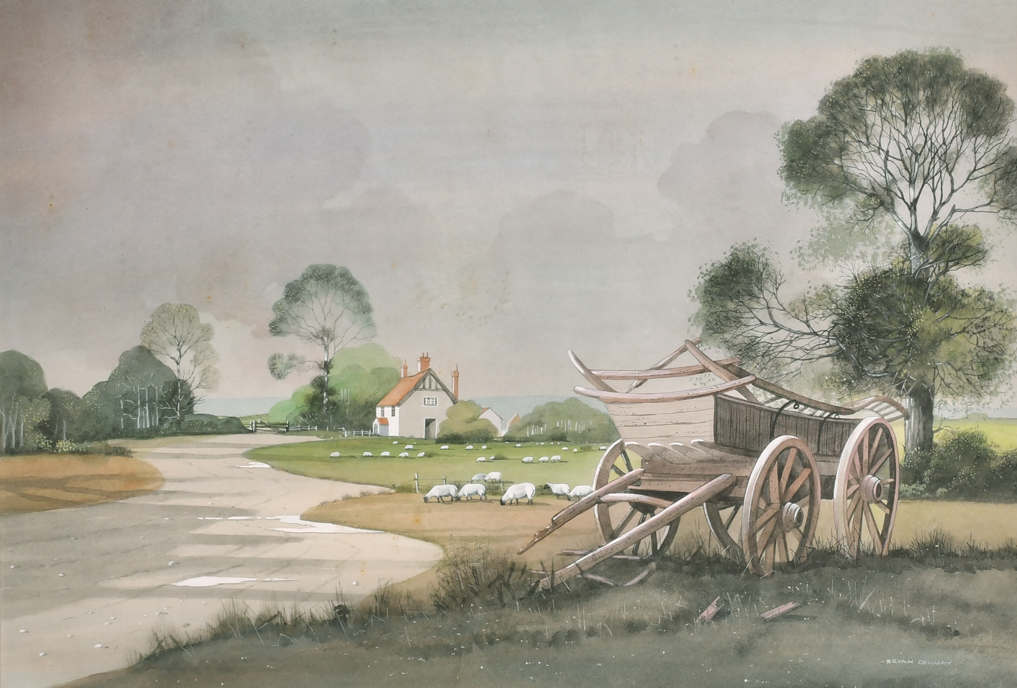 Bryan Conway (20th-21st Century) British. "The Broken Wagon", Watercolour, Signed, 14.25" x 21.