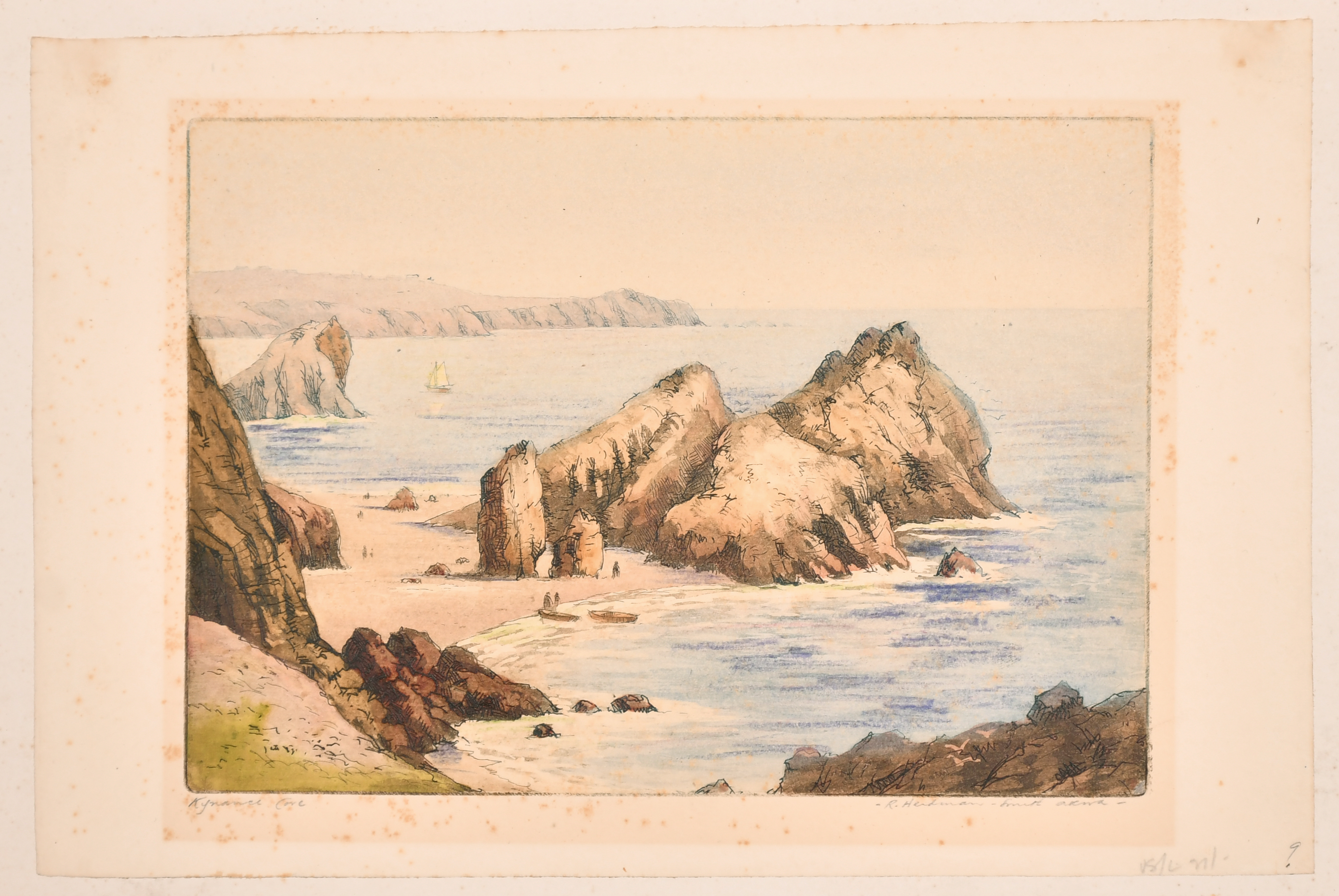 Robert Herdman-Smith (1879-1945) British. "Kynance Cove", Engraving in colours, Signed and inscribed - Image 2 of 5