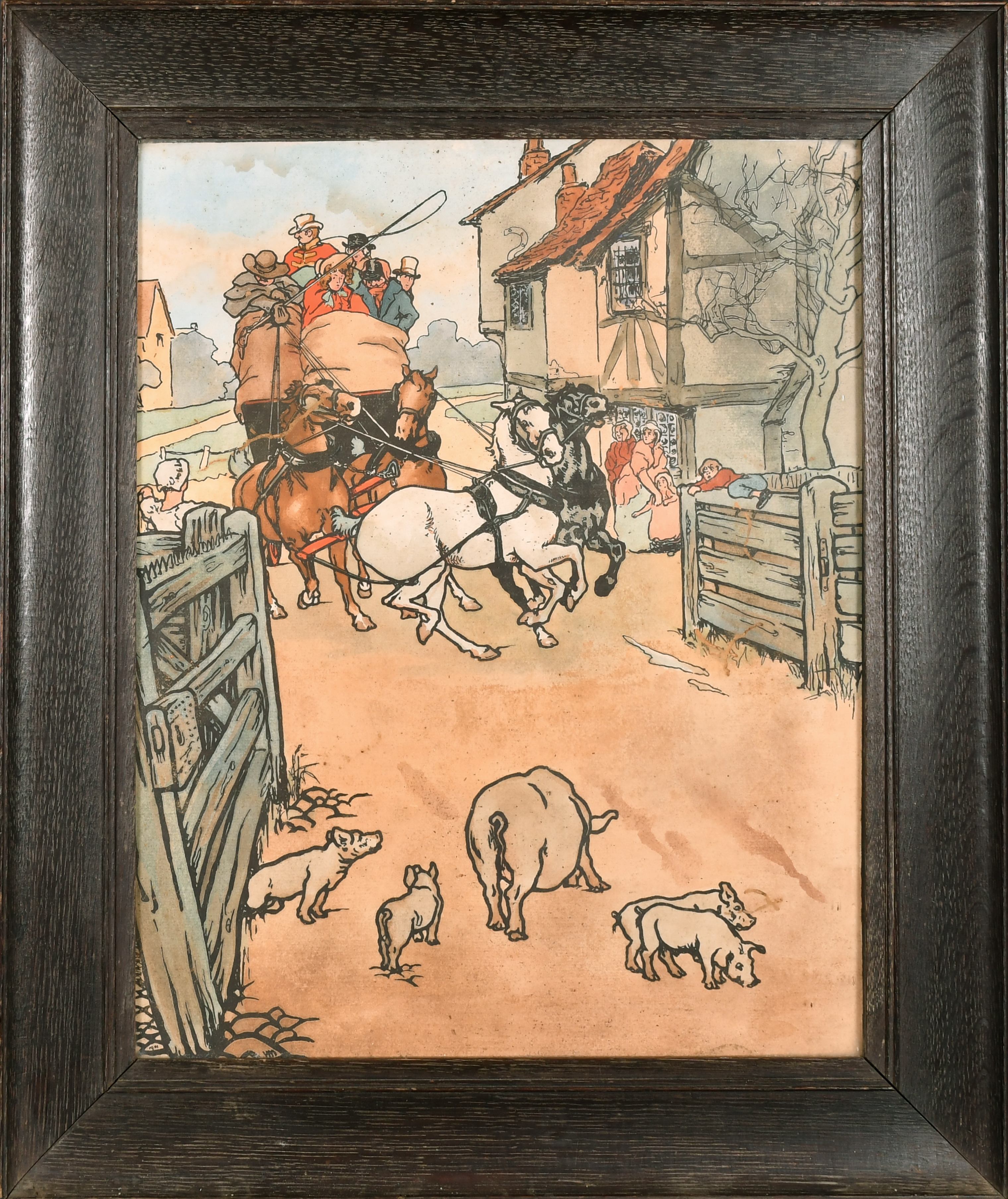 After Cecil Aldin (1870-1935) British. A Coaching Scene with Pigs in the foreground, Print, 18" x - Image 2 of 3