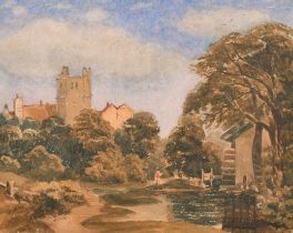 John Flower (1793-1861) British. A Village Pond, Watercolour, Inscribed on a label verso, 8.25" x