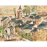 20th Century French School. A Town Scene, Watercolour and ink, Indistinctly signed, 9" x 11.75" (