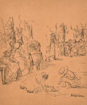 Max Liebermann (1847-1935) German. "Figures in a Park", Print on brown paper, Inscribed on a label