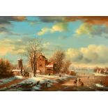 G Schroter (1928-2012) European. A Dutch Winter Scene, Oil on panel, Signed, 11.5" x 15.5" (29.2 x