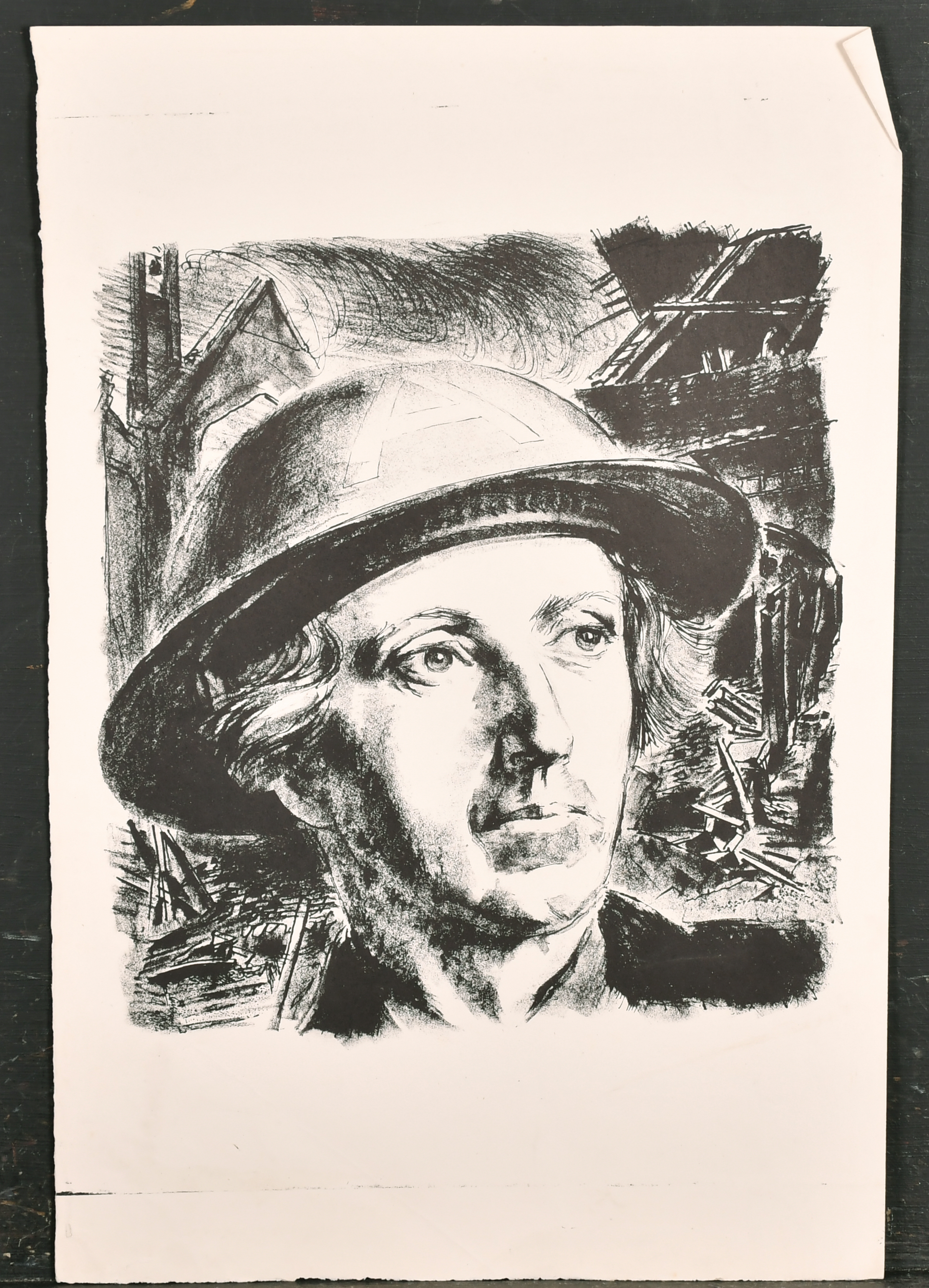 Percy Drake-Brookshaw (1907-1993) British. An Air Raid Warden, Woodcut, unframed 9.5" x 8.5" (24.2 x - Image 2 of 3