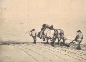 F Jones (19th Century) British. "Ploughing", Drypoint, Inscribed in pencil, unframed 6" x 8" (15.2 x