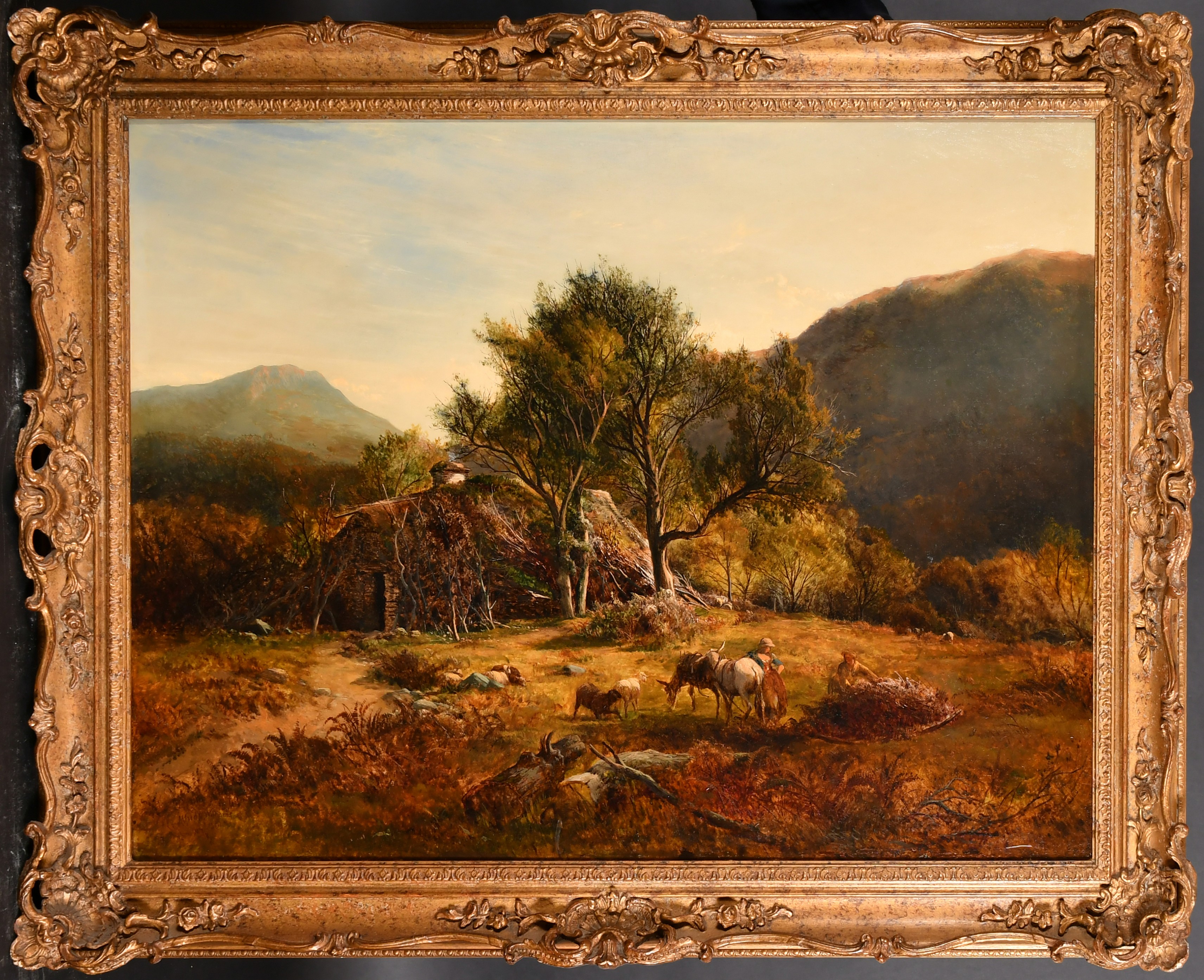 Alfred Walter Williams (1824-1905) British. "Welsh Landscape with Figures Dragging Bracken", Oil - Image 2 of 5