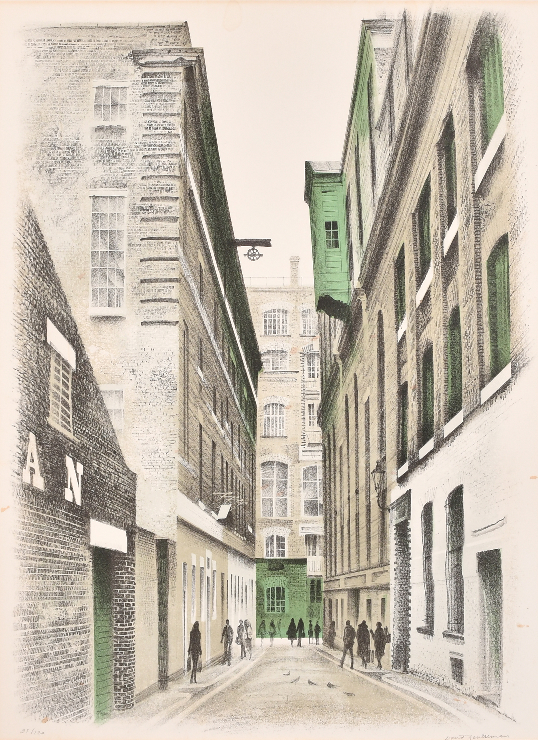 David Gentleman (1930-) British. "Langley Street", Lithograph, Signed and numbered 93/120 in pencil,