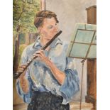 Noel Gilford Adeney (1890-1978) British. Portrait of Richard Adeney Playing The Flute, Oil on