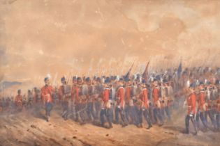Orlando Norie (1832-1901) British. British Infantry Soldiers Marching, Watercolour, Signed, 11.75" x