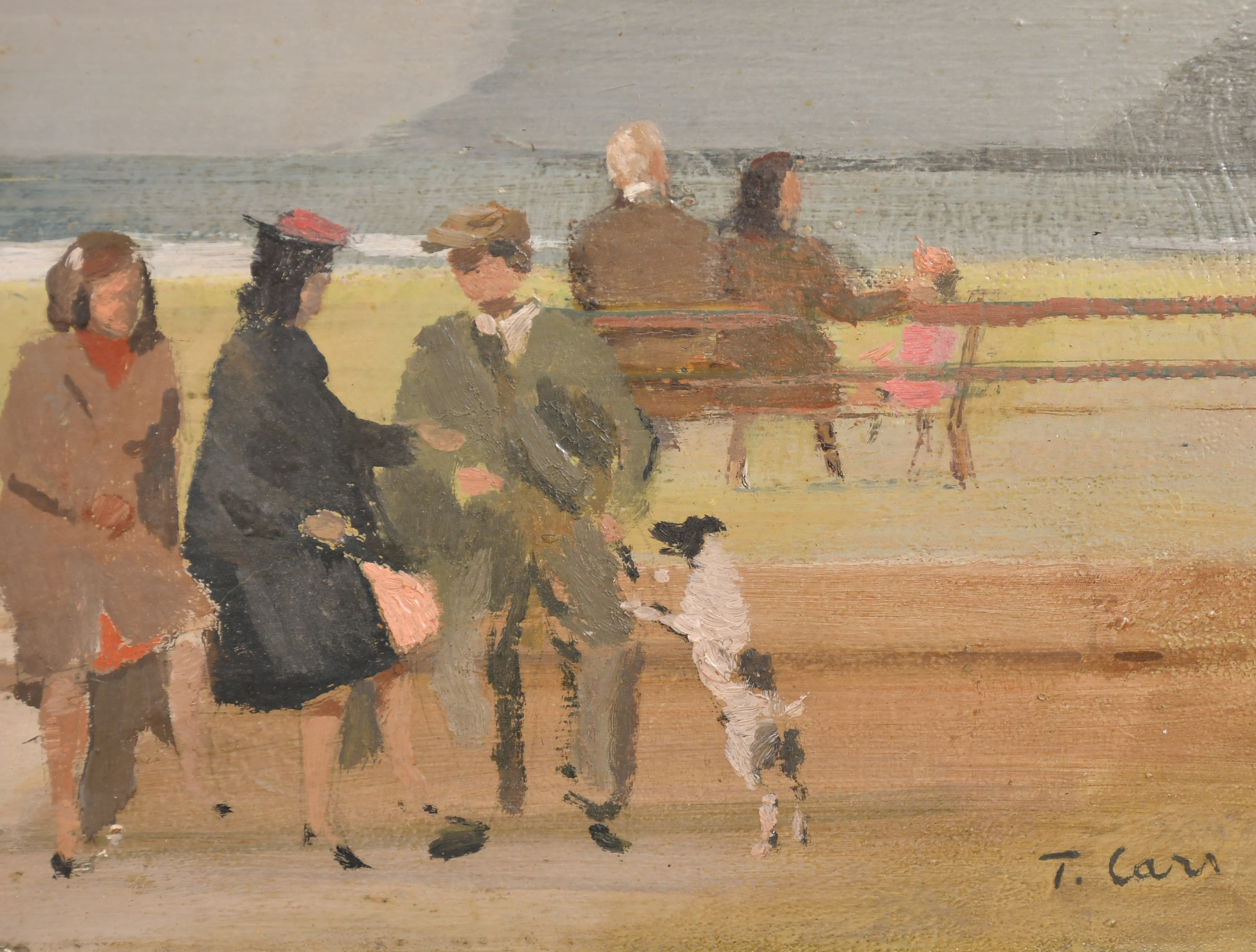 Thomas James Carr (1909-1999) Irish. Seated Figures on the Sea Front, Oil on panel, Signed, 12.75" x - Image 3 of 4