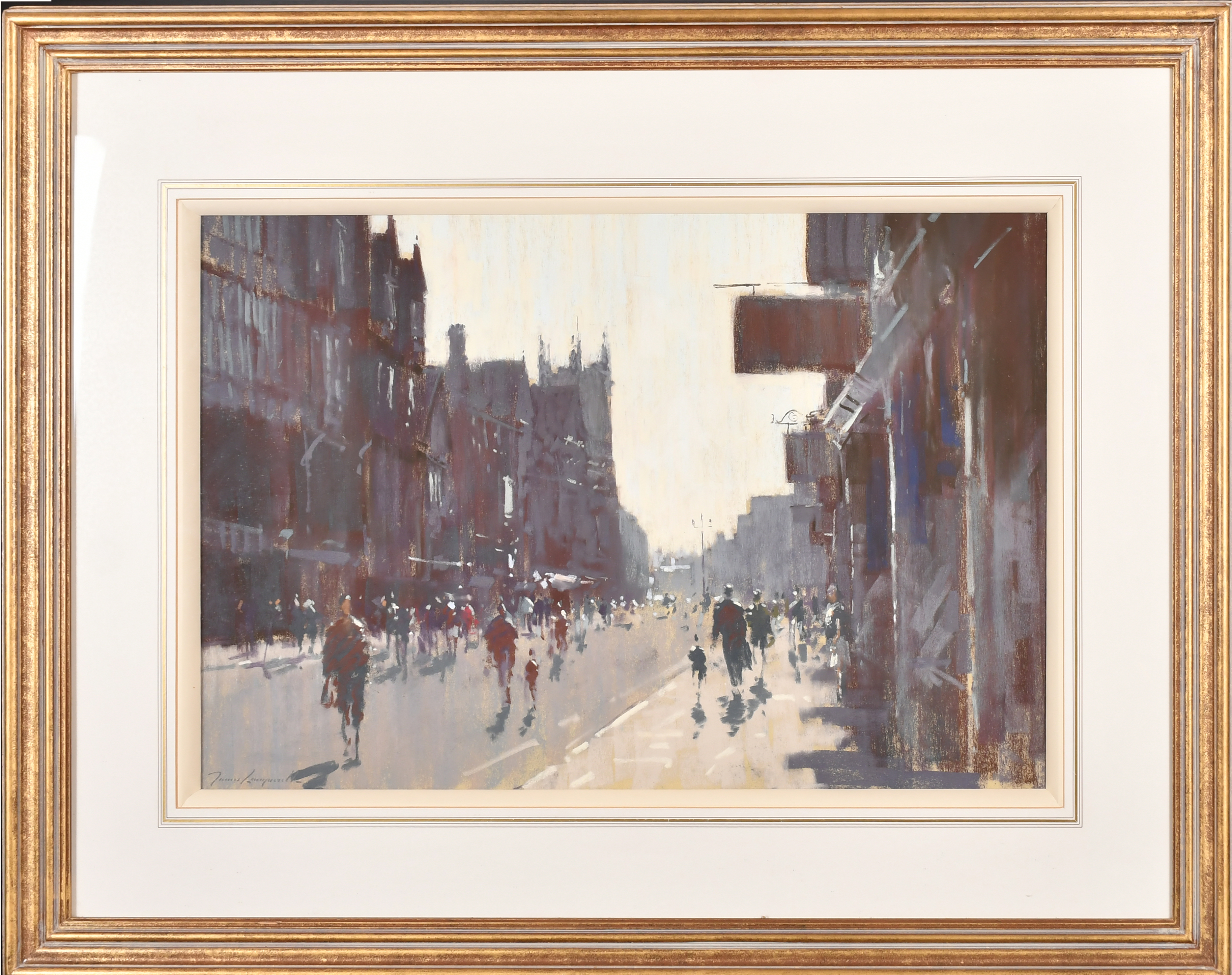 James Longueville (1942- ) British. "Morning Light, Bridge Street, Chester", Pastel, Signed, and - Image 2 of 5
