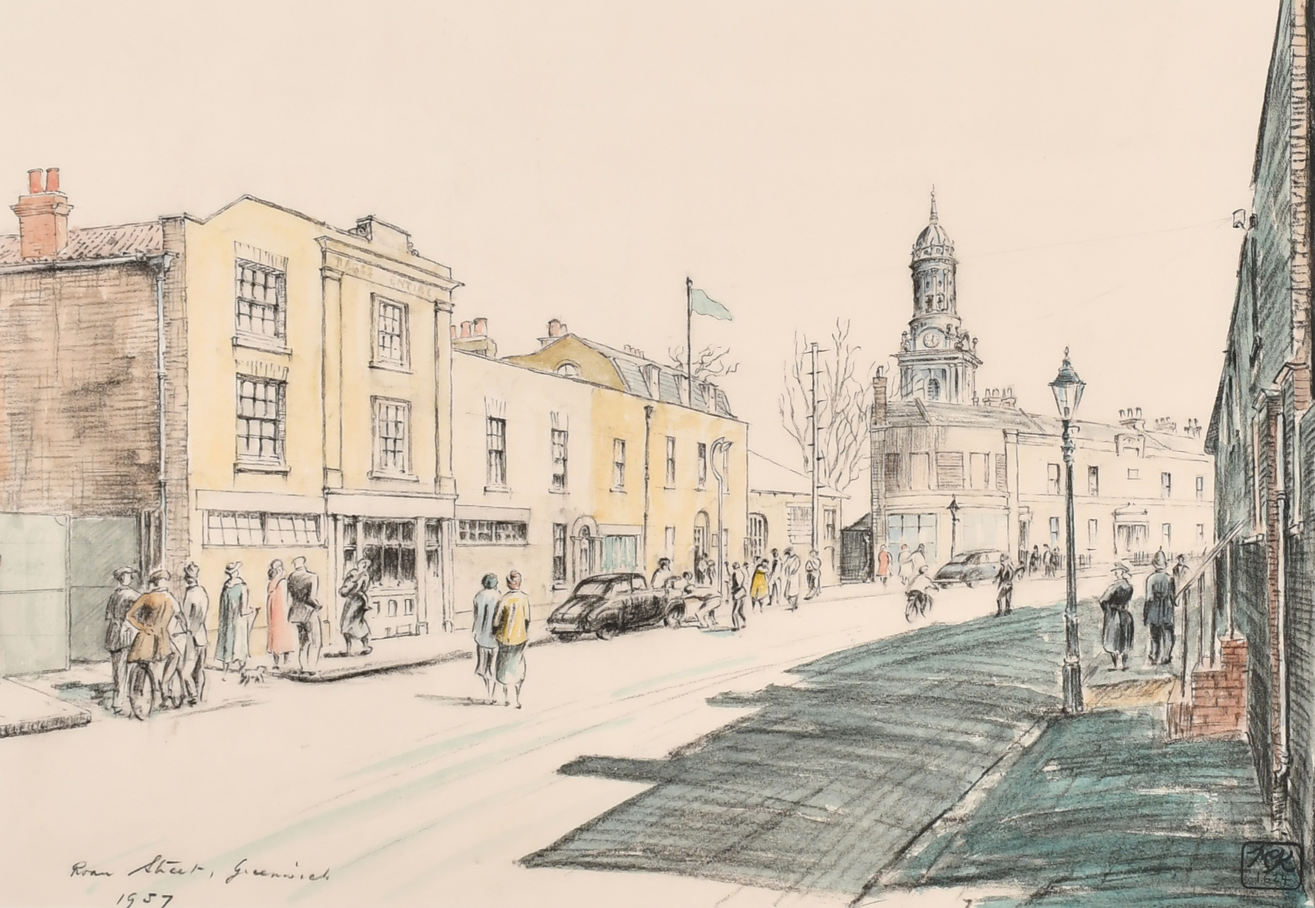 Hugh McKenzie (1909-2005) British. "Roan Street, Greenwich", Watercolour, pencil and wash, Signed