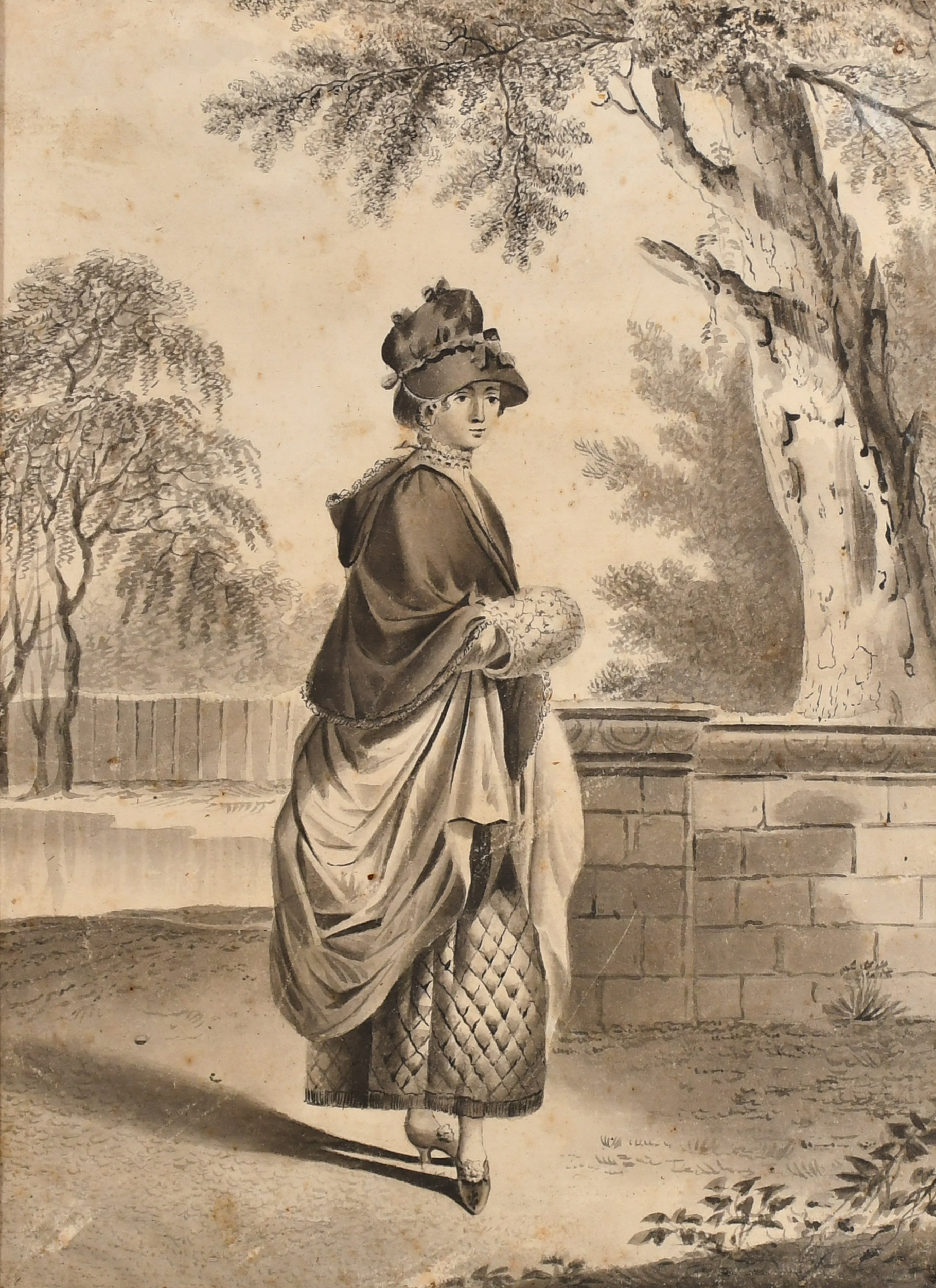 Late 18th Century English School. A Lady in a Landscape, Pencil, 8.5" x 6.5" (21.6 x 16.5cm)