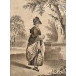 Late 18th Century English School. A Lady in a Landscape, Pencil, 8.5" x 6.5" (21.6 x 16.5cm)