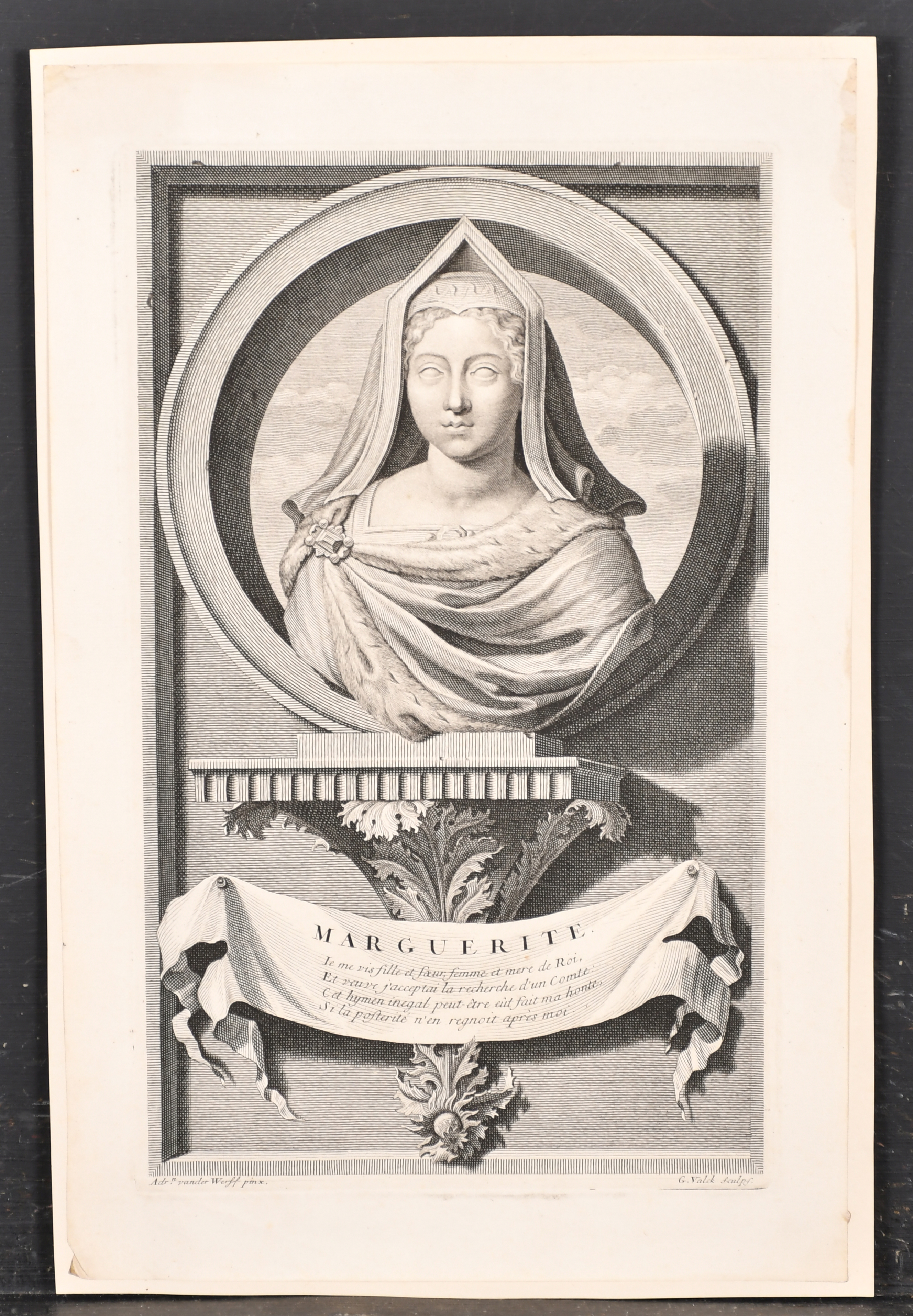 Adrian Vander Werff (1659-1722) Dutch. "Marguerite", Engraved by G Valck, unframed 11.75" x 7" (29.8 - Image 2 of 6